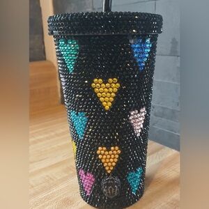 Kurt Geiger Black Tumbler with Colorful Heart Rhinestones